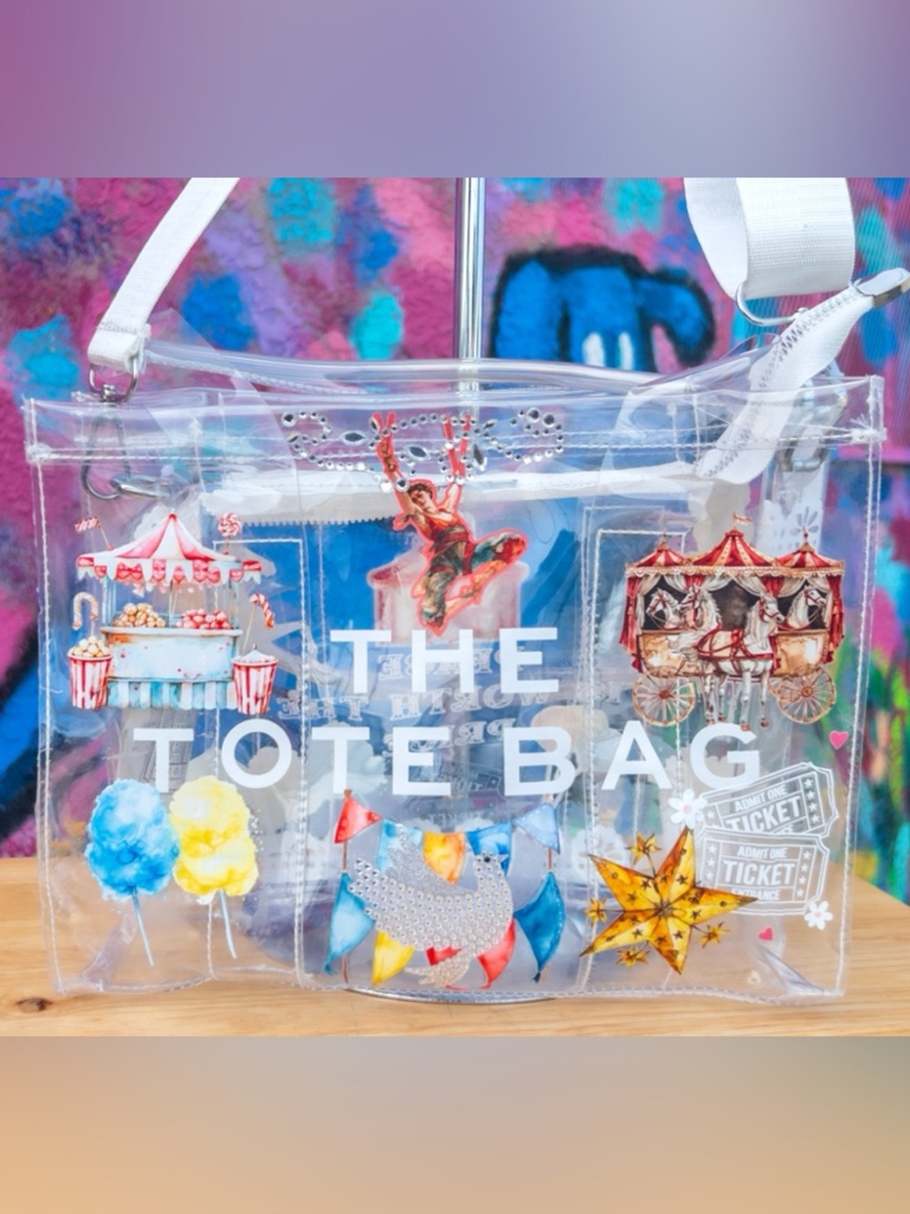 ‘PEACE TREATY’ Clear Medium Tote Bag 10” | Handmade with Custom Embroidery